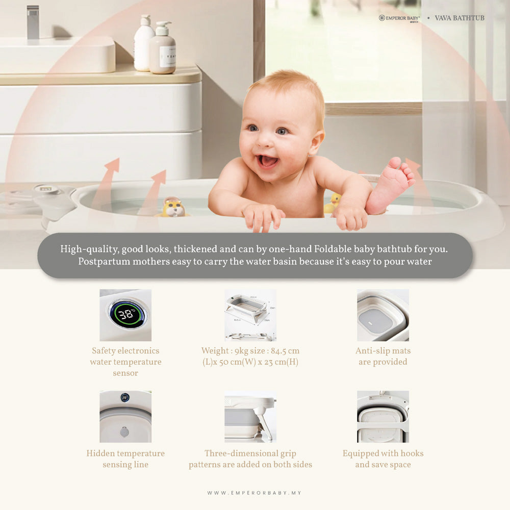 VAVA Foldable Bathtub with Temperature Sensor