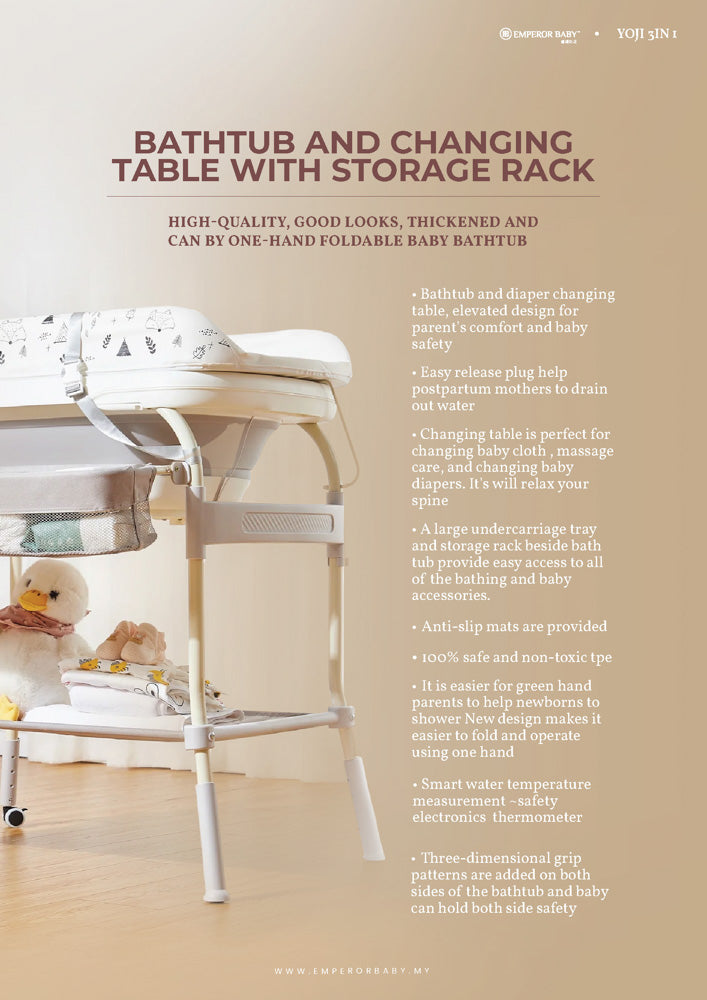 YOJI 3 IN 1 Foldable Bathtub & Changing Table